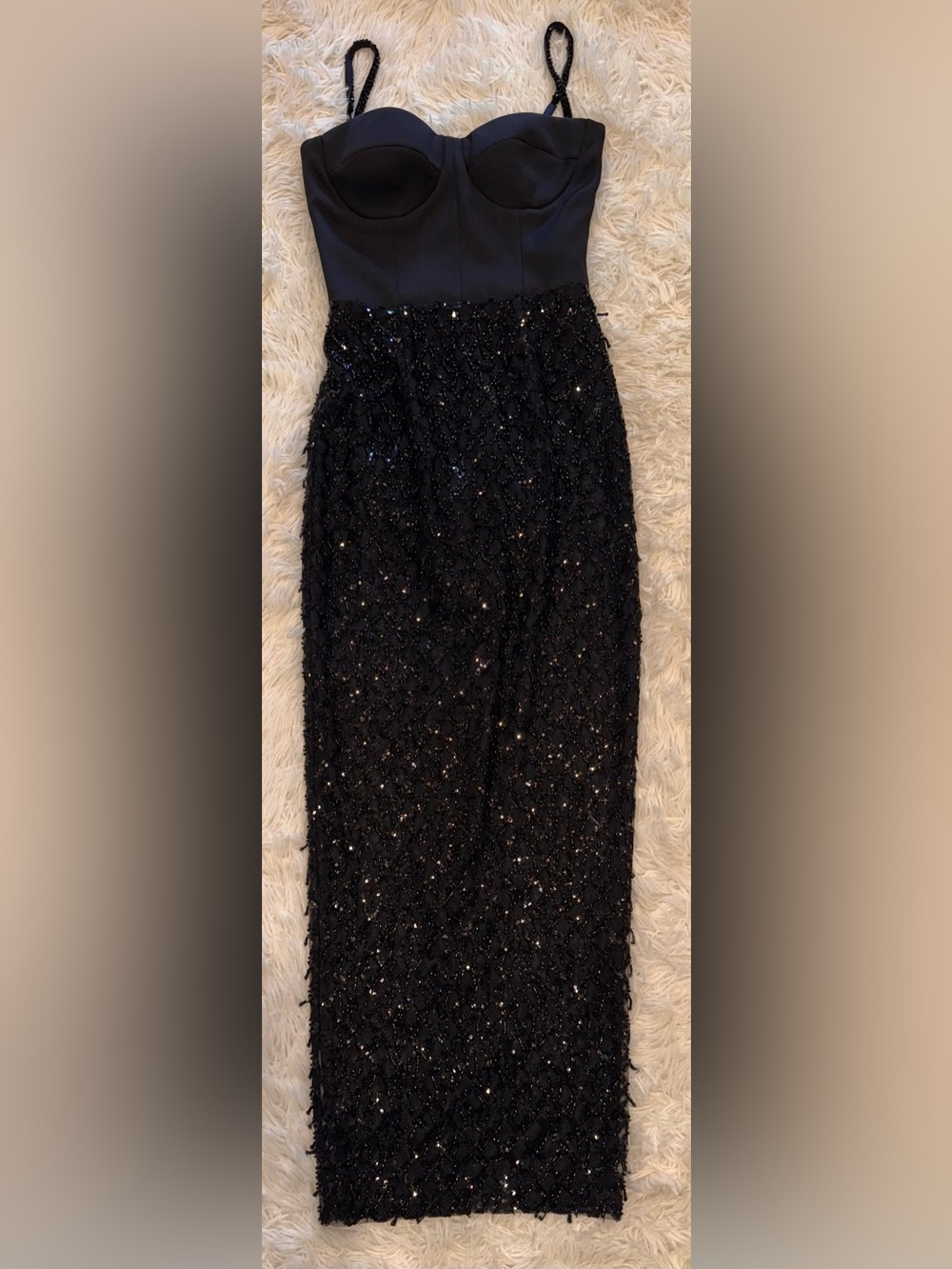 NEW NADINE MERABI Valentina Mixed Media Black Beaded Bustier Gown Sz 2 - Picture 11 of 12